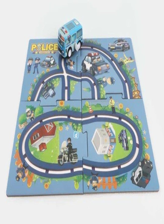 Meghasky 2-in-1 Puzzle Track Game Set with Wind-Up Vehicles, Police and Construction Theme, Interlocking Puzzle Pieces - Image 3